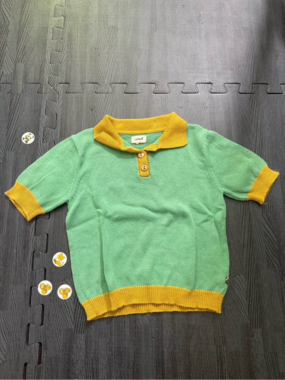 Oeuf kids knit green short sleeves polo shirt